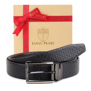 Luxury Woven Texture Reversible Leather Belt with Dual-Tone Designer Buckle