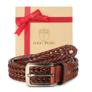 Handcrafted Braided Leather Belt for Men – Vintage Brown Woven Casual Belt with Metal Buckle