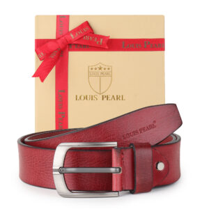 Men’s Premium Genuine Leather Belt – Classic Red Casual & Formal Belt with Metal Buckle
