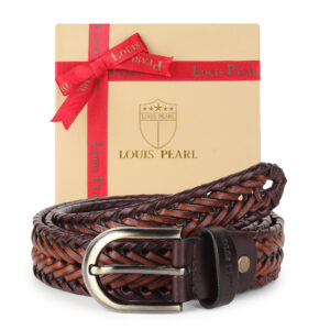 Men’s Handwoven Genuine Leather Belt – Premium Brown Braided Casual Belt with Metal Buckle