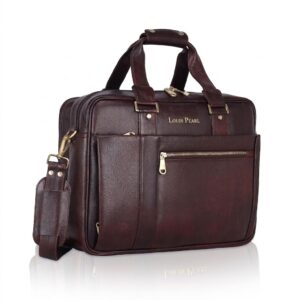 Genuine Leather Laptop Office Bag For Men Durable Professional Briefcase Best Messenger Bag Unisex With Trolley Strap (Elite Brown, Leather)