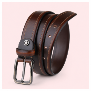 Men’s Premium Leather Belt for Jeans & Formal Trousers | Classic Brown Genuine Leather Look Belt with Double Stitching & Durable Metal Buckle | Adjustable Waist Belt for Casual & Formal Wear